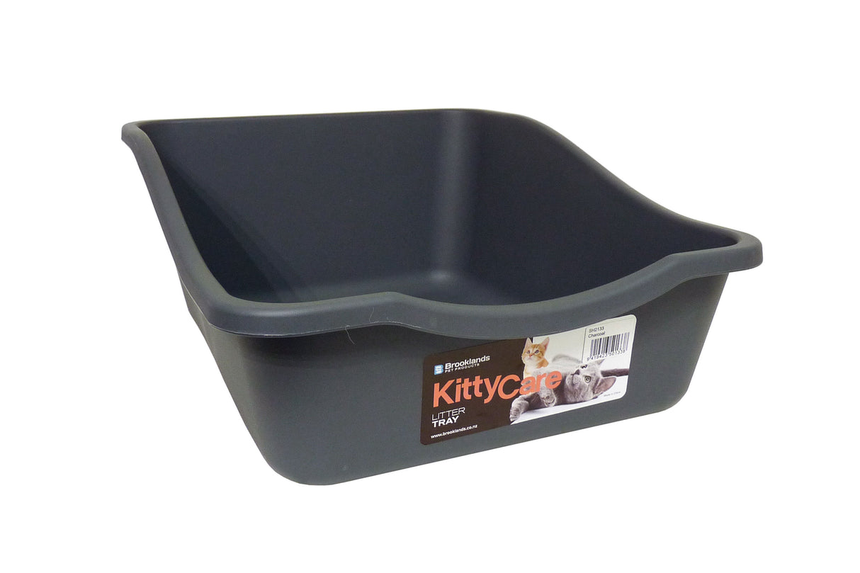 High back blue litter tray for cats, 46x38x19cm, with elevated walls for mess containment and easy cleaning.