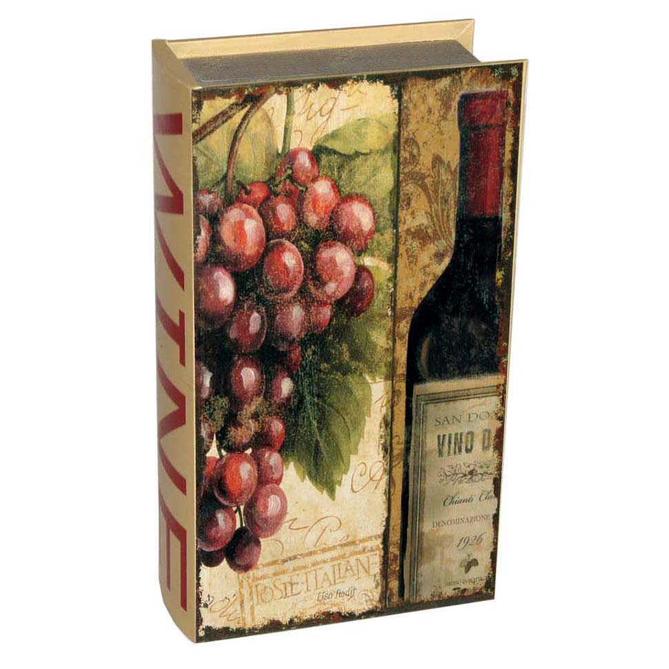 Vintage-style wine box with classic book opening, grape design, two secure locks, holds two standard wine bottles.