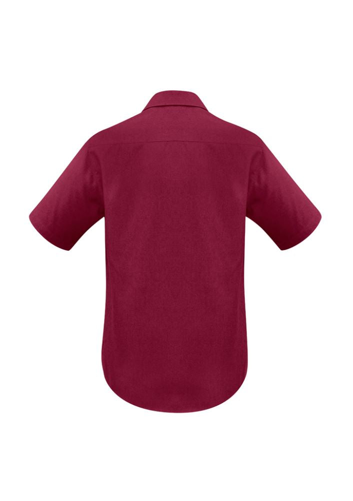 Men's Cherry Short Sleeve Shirt in 3XL, made from breathable polyester with a standard collar and curved hem for versatile wear.