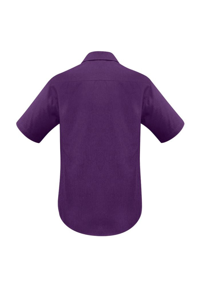 Men's Grape Oasis Short Sleeve Shirt in 5XL, featuring breathable fabric, sun protection, and a versatile style with a chest pocket.