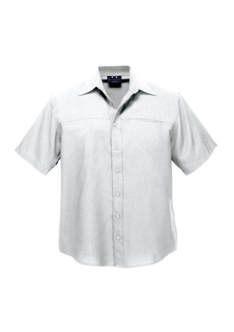 Men's White Oasis Short Sleeve Shirt in 5XL, featuring breathable fabric, UPF protection, and a sleek chest pocket design.