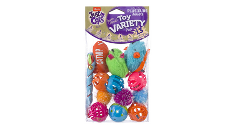 Hartz Cat Toys Value Pack featuring 13 diverse toys, including plush mice, feather wands, and crinkle balls for endless feline fun.