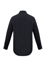 Mens Metro Long Sleeve Shirt in black, size L, featuring a tapered fit, curved hem, and left chest pocket for versatile style.