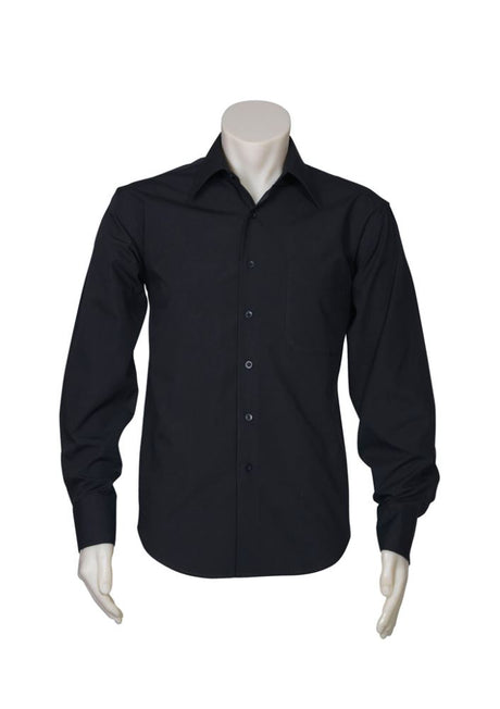 Men's Metro Long Sleeve Shirt in Black, Size XL, featuring a tapered fit, curved hem, and left chest pocket for stylish versatility.