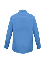 Men's Mid Blue Metro Long Sleeve Shirt by Biz Collection, featuring a tailored fit, UPF protection, and left chest pocket.
