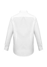 Mens Metro Long Sleeve Shirt in white, 3XL, featuring a tapered fit, curved hem, and practical chest pocket for versatility.
