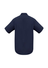 Navy short sleeve shirt in size 3XL, featuring a tapered fit, curved hem, and UV protection from Biz Collection.