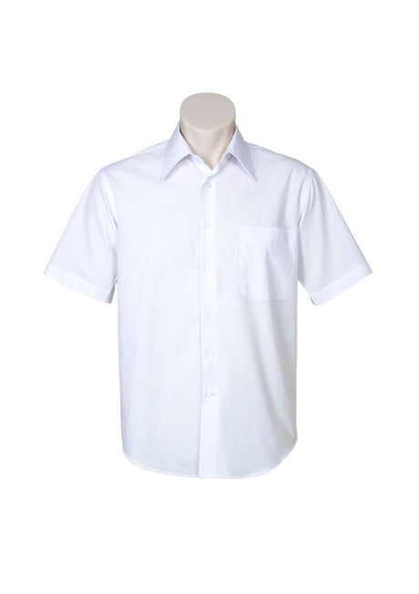 Men's Metro Short Sleeve Shirt in white, size XL, featuring a modern fit, UPF protection, standard collar, and left chest pocket.