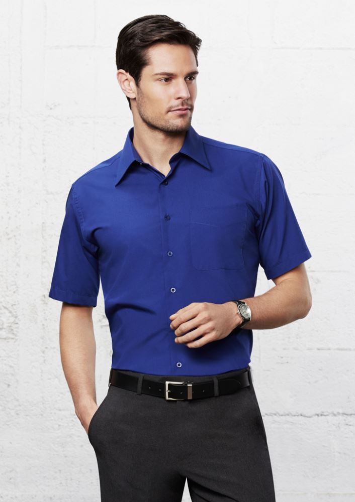 Men's Metro Short Sleeve Shirt in white, size XL, featuring a tapered fit, UPF protection, and a left chest pocket.