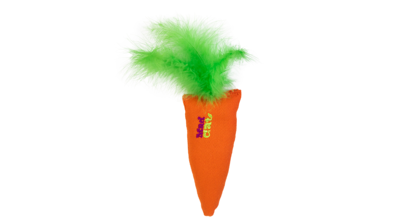 Alt text: Fun carrot-shaped cat toy filled with catnip and silvervine, measuring 21.7cm, perfect for playful feline engagement.