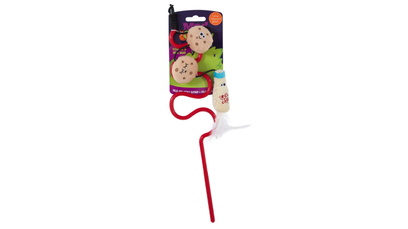 Interactive 40.9cm cat wand toy featuring Milk N' Cookies design, infused with catnip and silvervine for endless feline fun.