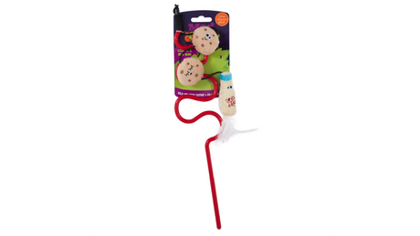 Interactive 40.9cm cat wand toy featuring Milk N' Cookies design, infused with catnip and silvervine for endless feline fun.