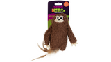 Plush sloth kicker toy for cats, filled with catnip; perfect for kicking and pouncing fun, measuring 23.6cm in length.