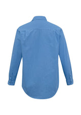 Men's Micro Check Long Sleeve Shirt in Mid Blue, size S, featuring easy-iron fabric, classic collar, and left chest pocket.