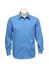 Men's Micro Check Long Sleeve Shirt in Mid Blue, size S, featuring yarn-dyed fabric and classic style details for versatile wear.