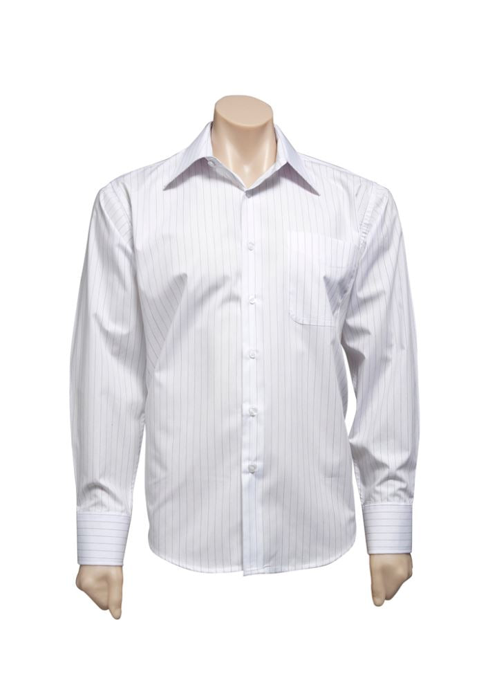 Men's Manhattan Long Sleeve Shirt in White/Black, 3XL, featuring a modern design, breathable fabric, and curved hem for style and comfort.