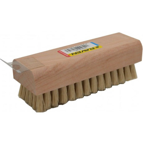 Premium shoe brush with wooden stock, 5-row bristles for cleaning and polishing all types of shoes, compact size for easy use.