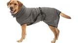 Soft grey dog bathrobe for small breeds, 30cm waist, perfect for post-bath snuggles and chilly days.