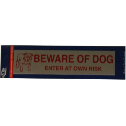 Self-adhesive aluminum sign reading 'Beware Of Dog', durable for indoor/outdoor use, enhances property safety and aesthetics.