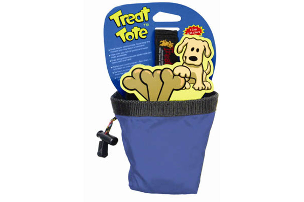 A durable treat pouch with a clip and drawstring closure, perfect for quick access during dog training sessions.