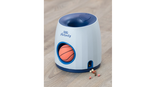 Interactive Dog Activity Ball designed for mental stimulation with treat output, encouraging foraging behavior while playing.