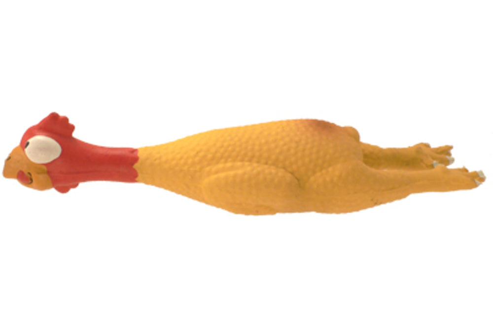 Squeaky latex and vinyl chicken dog toy, 25cm, safe for hours of fun, exercise, and engaging play for dogs of all sizes.