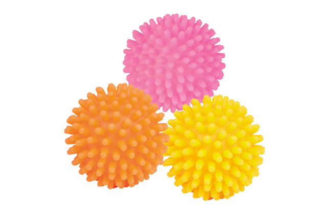 Squeaky Hedgehog Ball for dogs, 7cm, made from durable latex, featuring vibrant colors and a hidden squeaker for engaging play.