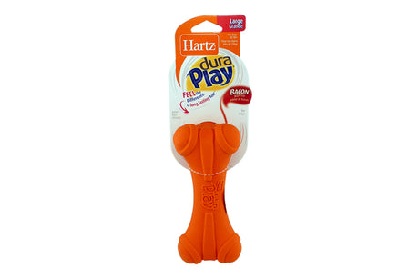 Large Dura Play Bone dog toy made of squeaky latex and vinyl, perfect for tough chewers, engaging fetch and water play.