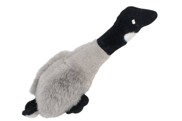 Medium Canadian Goose plush dog toy, 25cm, soft, squeaky, gray/black/white, perfect for fetch and cuddling.