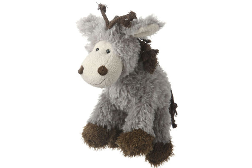 Soft 25cm plush donkey dog toy with squeaker for fun, cuddly play and mental enrichment for small to medium dogs.