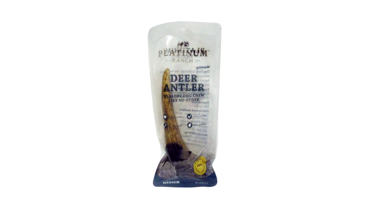 Natural NZ deer antler chew for dogs, promoting dental health and packed with essential vitamins, ideal for medium-sized pets.