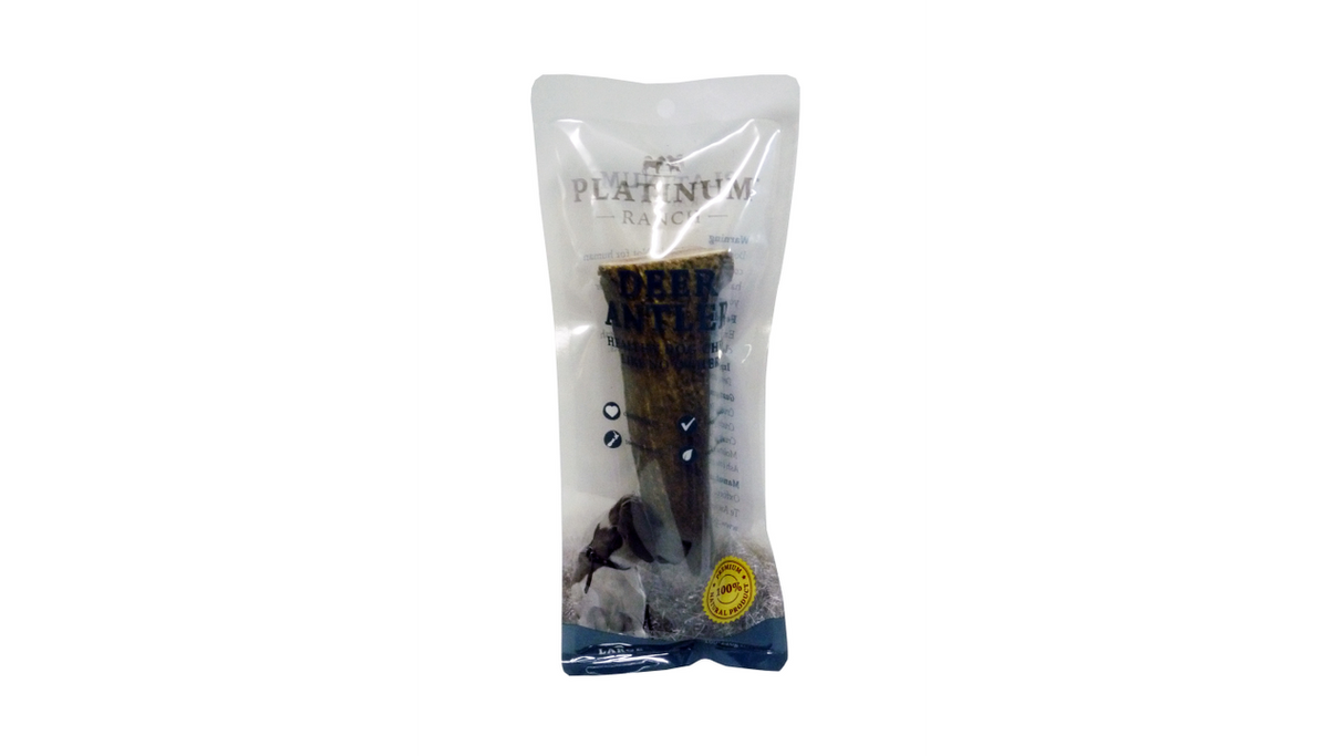 Large, ethically sourced New Zealand deer antler chew for dogs, promoting dental health and packed with essential nutrients.