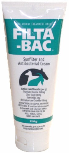 Filtabac 120g sunblock cream provides antibacterial protection for pets and livestock against UV rays and environmental exposure.