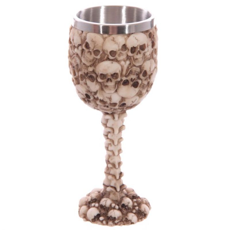 Gothic decorative goblet featuring intricate multi skull and spine designs, perfect for home decor and collectors.