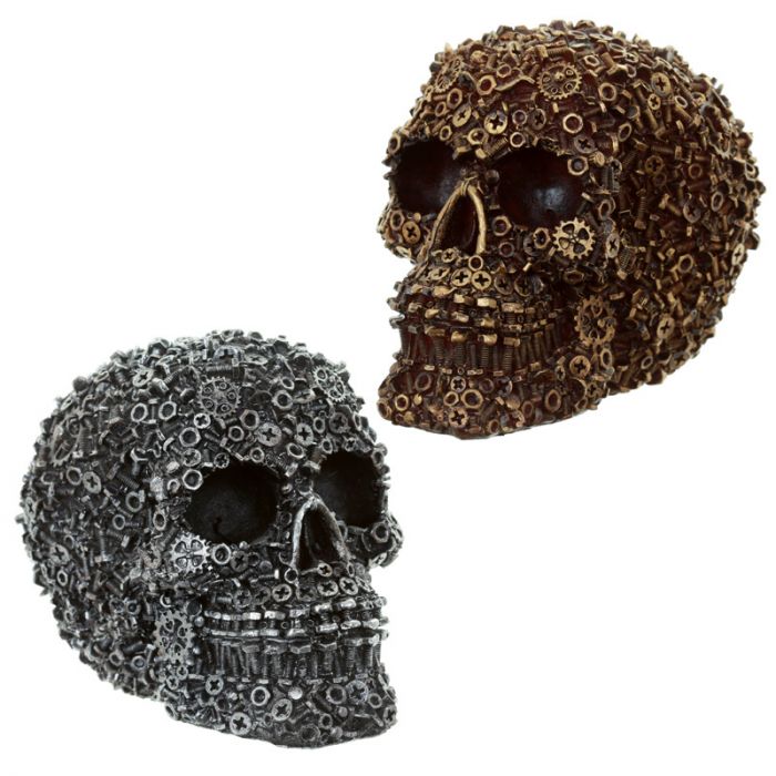 Nuts Bolts and Screws Skull Decoration Set of 2, unique industrial-style decor perfect for home or office accents.