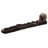 Incense stick burner set featuring skull and rose designs, perfect for enhancing ambiance and collecting ash.