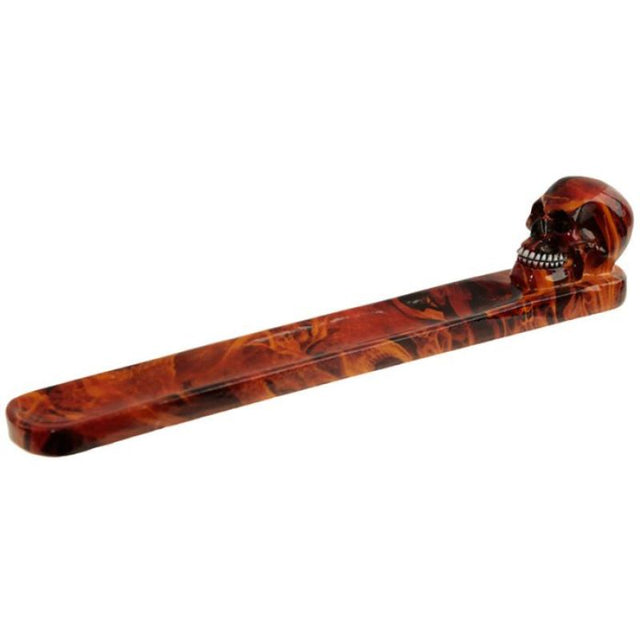 Dark Skull Flames Marble Effect Skull Ashcatcher, a stylish incense burner that captures ash and enhances decor.