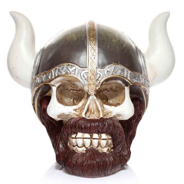 Viking Skull Money Box: a detailed skull-shaped coin bank, perfect for saving and home decor, inspired by Norse mythology.