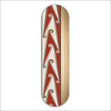 Vibrant Kowhaiwhai patterns on a lightweight ACM skateboard art piece, ideal for indoor or outdoor wall decor.