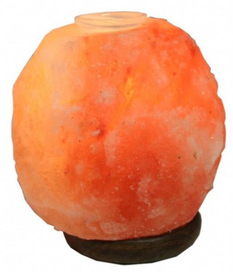 Himalayan salt lamp with dimmer, emitting warm light for ambiance and wellness, ideal for home décor and relaxation.