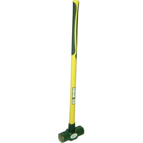 Powerful 12lb sledgehammer with forged octagonal head, fiberglass handle, and rubber grip for heavy-duty demolition tasks.