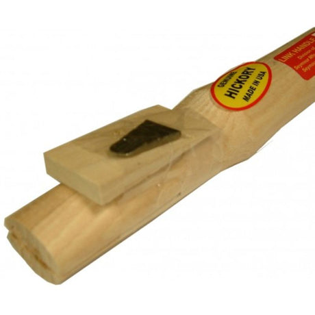 Sledgehammer handle made from durable American hickory, designed for sledgehammers up to 10 lb, featuring an oval eye for secure fit.