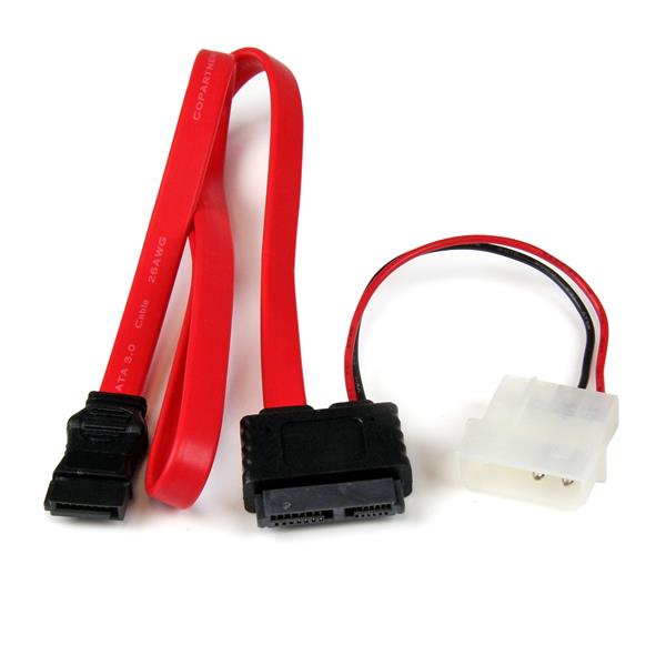 50cm Slimline SATA to SATA adapter with LP4 power, enabling connection of slim SATA drives to standard motherboards.