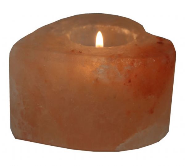 Heart-shaped Himalayan salt tea light holder, radiating warmth and tranquility while enhancing decor and purifying air.