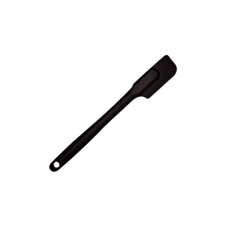 Mastrad Silicone Spatula in half black design, 27CM long, ideal for scraping jars and icing cakes, safe for non-stick surfaces.