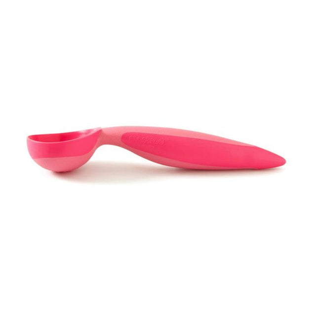 Bright pink ergonomic ice cream scoop with silicone bowl, designed for easy serving and effortless cleanup.