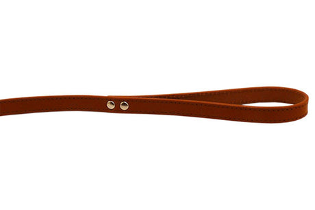 Luxurious cognac leather dog lead, 16mm x 100cm, featuring elegant stitching and durable chrome hardware for stylish walks.