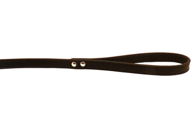 Premium black leather dog lead, 100cm long, featuring stitched design, chrome hardware, and comfortable grip for medium to large dogs.