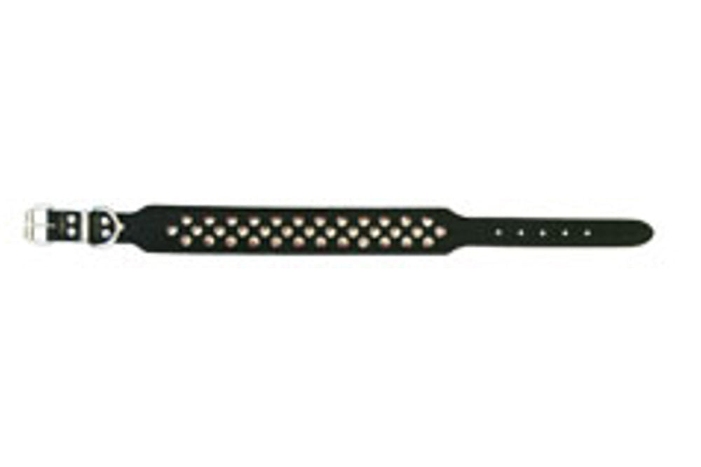 Stylish leather collar for Staffies, featuring three rows of studs, strong metal buckle, 50cm long, fits necks 36-44cm.