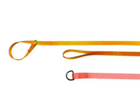 Stylish gold/pink nylon dog lead, 120cm long, with slip ring for secure attachment, ideal for vet visits and daily walks.